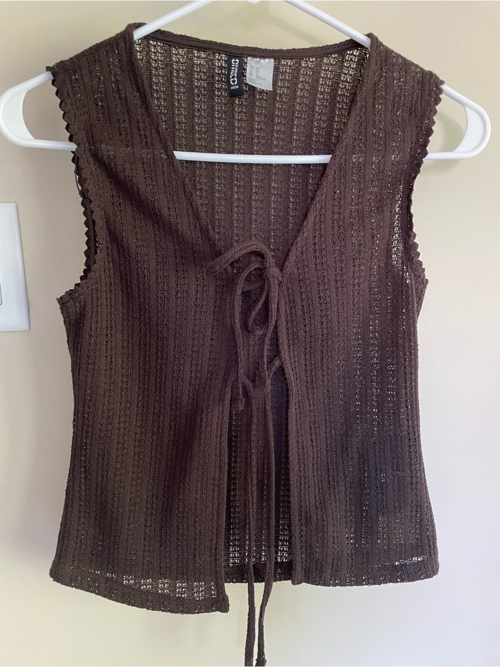 Brown Crochet Tie-Front Vest